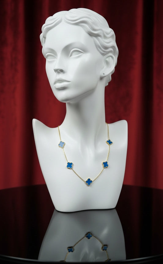 Elegant Blue Clover Stainless Steel Necklace. - AK Jewellery